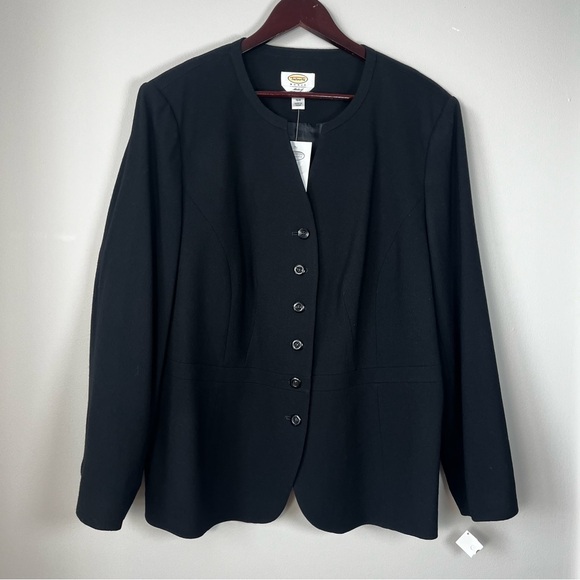 NWT Vintage Talbots Womens 16W Black Classic Single-Breasted Italian Wool Blazer - Picture 1 of 11